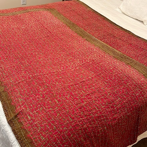 KANTHA QUILT HANDCRAFTED LIGHTWEIGHT REVERSIBLE BLANKET THROW BEDDING FROM INDIA - Picture 8 of 10